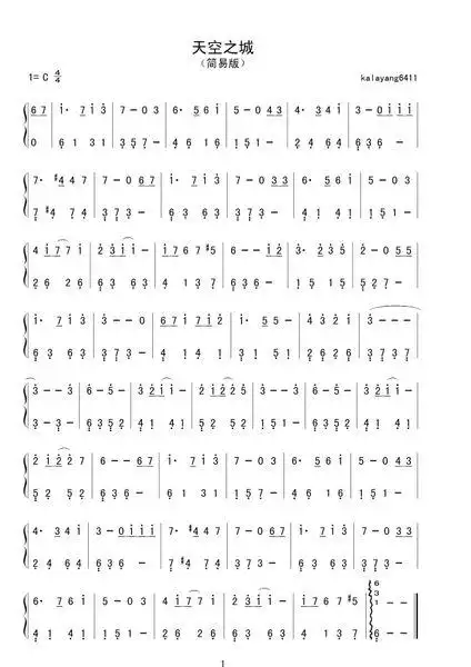 谁有天空之城钢琴曲的简谱?要双手的!