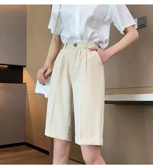 五分裤女夏季大学生显瘦大码微胖妹妹女生夏季穿搭宽松高腰阔腿西装