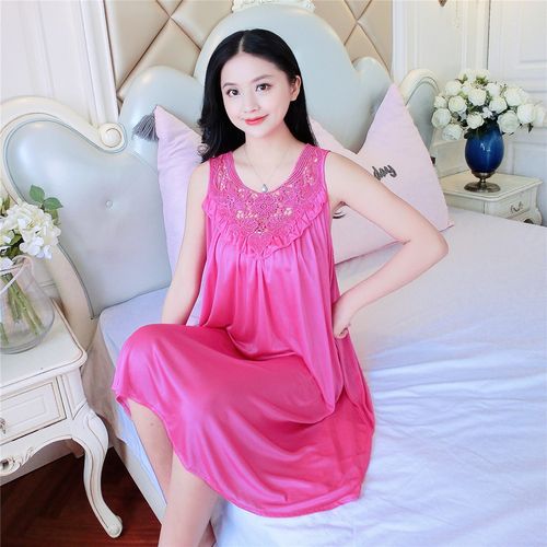 冰丝睡裙女蕾丝真丝睡衣夏丝绸性感吊带裙薄大码家居服