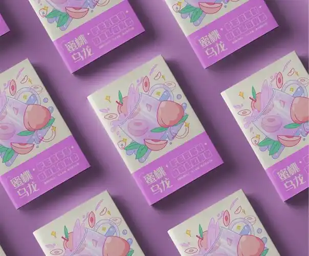 原创蜜桃乌龙果茶手绘包装设计