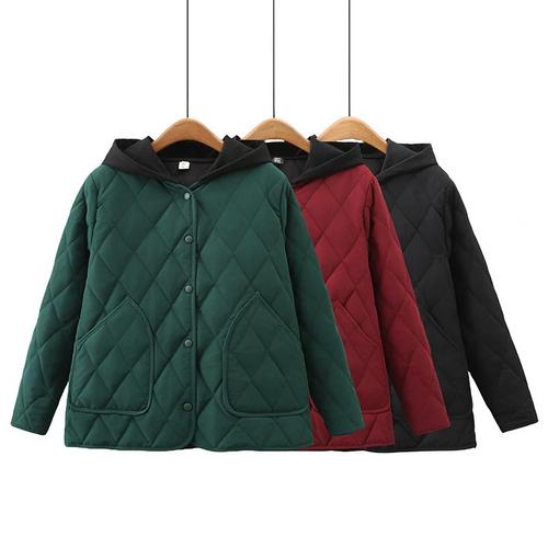 2023秋冬季加肥加大码女装200斤胖mm南国蒂尼菱格连帽棉衣棉服607