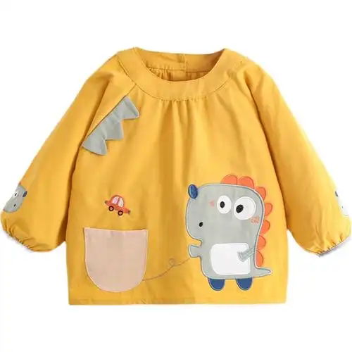 宝宝罩衣男童儿童卡通恐龙纯棉长袖秋冬薄款反穿衣