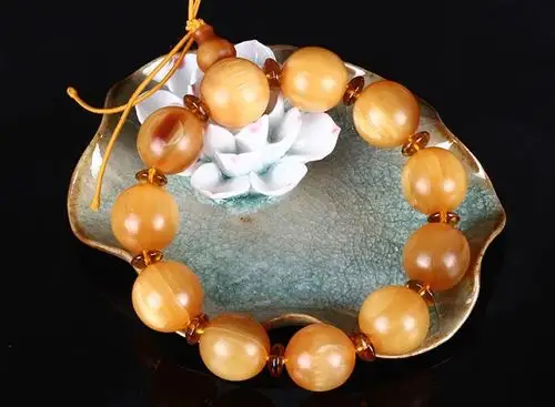 西藏精品黄牛角单圈佛珠手链天然牦牛角手串18mm黄色水牛骨质手珠