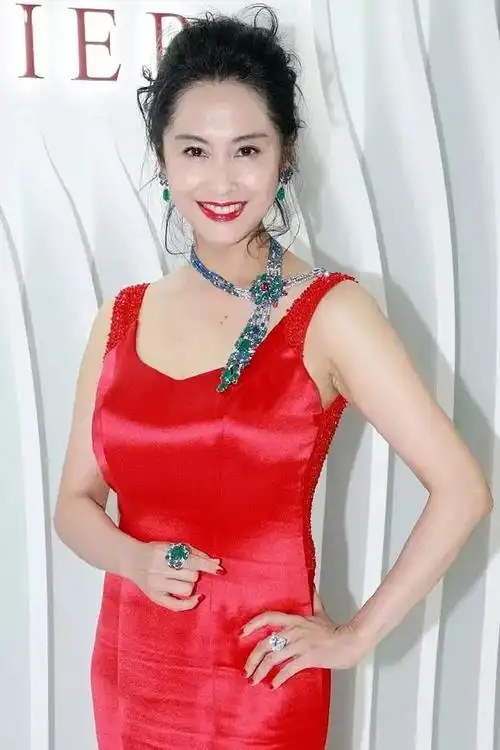 朱茵出席活动红色长裙气质出众网友雍容华贵