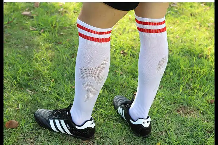 黑色白色足球袜长筒袜子女男款儿童小学生护腿运动袜过膝薄款 湖蓝色