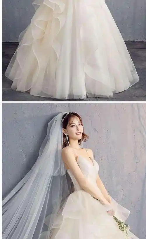 婚纱礼服2021新款春季新娘结婚简约吊带抹胸婚纱蓬蓬裙女