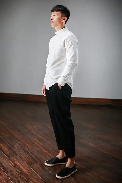 柒唐中国风长袖衬衫灯芯绒立领盘扣上衣改良唐装男衬衣青年保暖贴身外