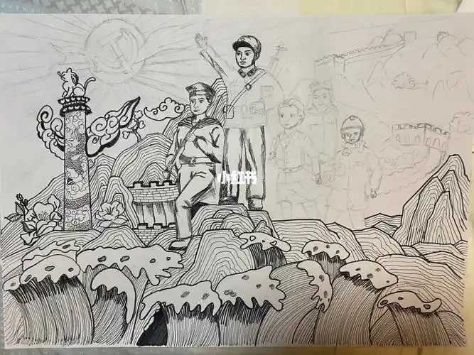 建党一百周年绘画黑白线条画临摹_绘画_临摹_线条画_古文化街自由行