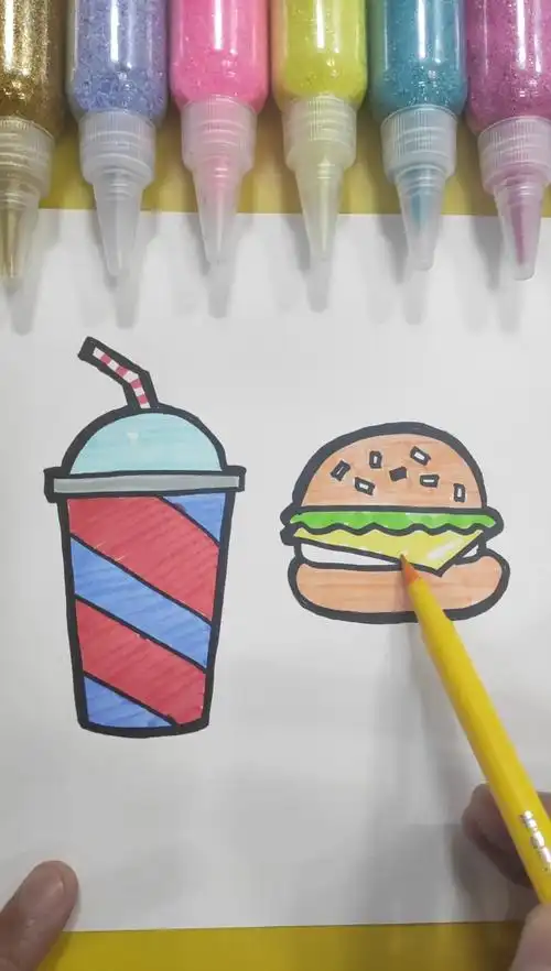 简笔画#简笔画可乐汉堡,画法简单易学.