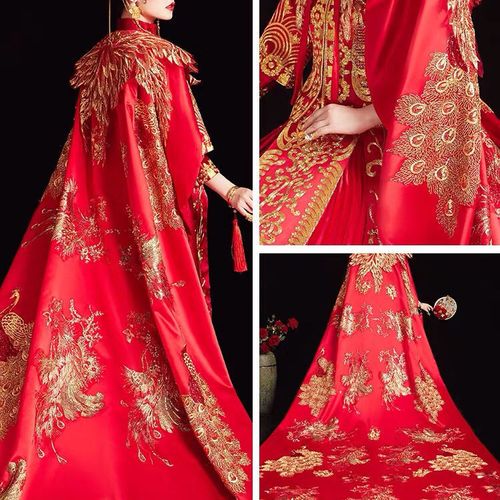 秀禾服新娘中式婚纱抖音长拖尾披肩大披风凤冠霞帔结婚古装嫁衣夏