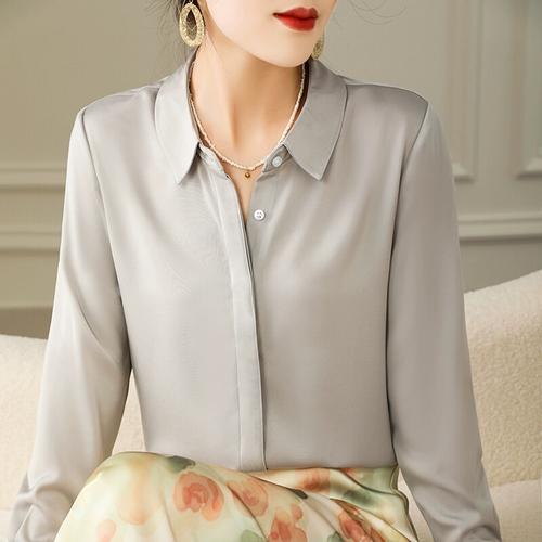 重磅三醋酸缎面真丝衬衫女职业大牌女装上衣白色长袖精致面试衬衣