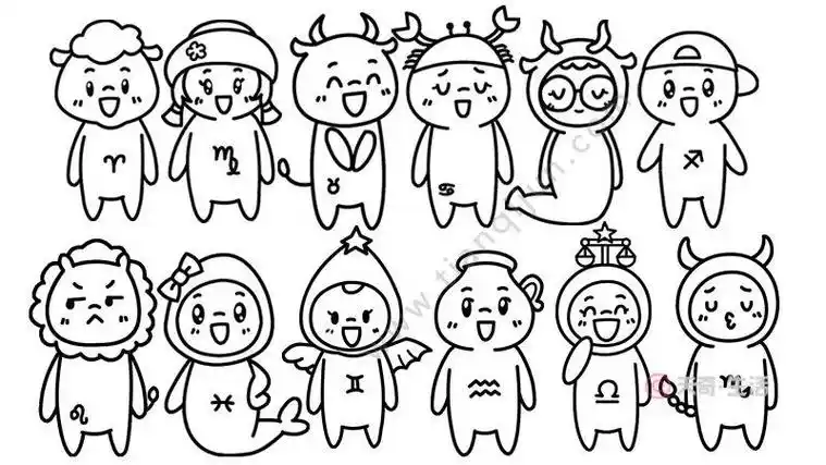 素材12个星座简笔画十二星座简笔画十二星座可爱简笔画十二星座简笔画