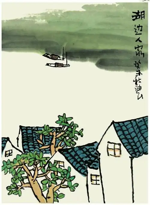儿童山水画【湖边人家】 - 美篇