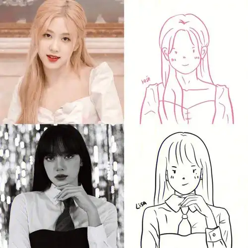 尝试了下简笔画风 新画风～ 先画了blackpink里面