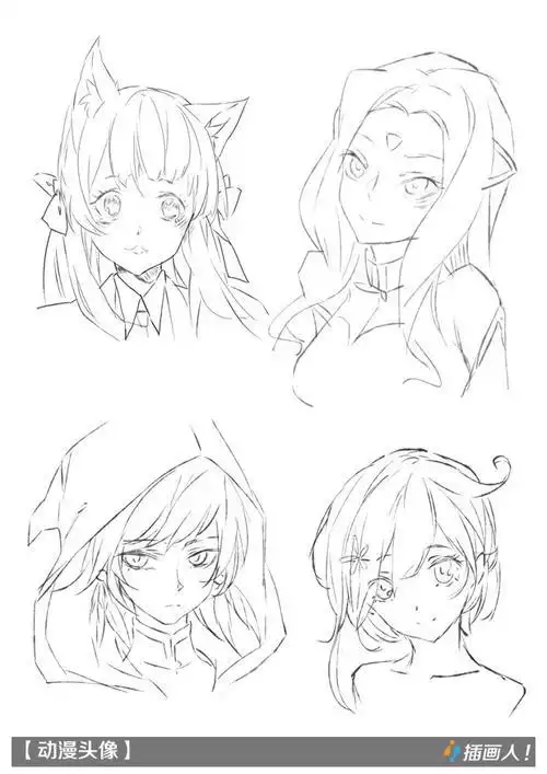 线描动漫人物头像-女生篇|动漫|肖像漫画|chahuaren