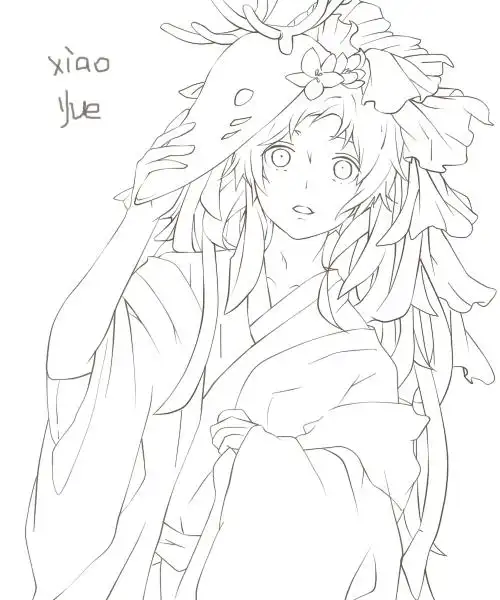 黑白线稿古风美人线稿素材临摹素材