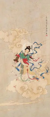 0257 天女散花图 立轴 设色绢本