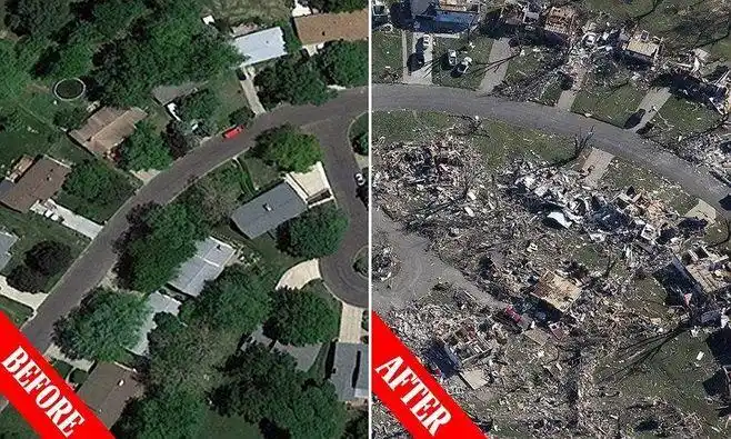 美国 龙卷风肆虐前后对比图