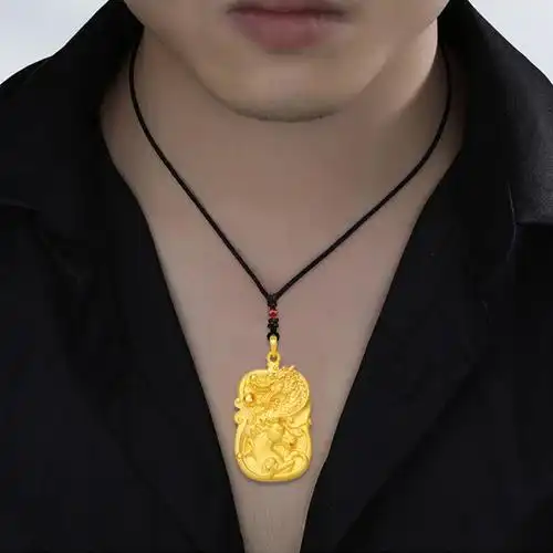gzuan古钻珠宝龙马精神生肖牌男士霸气黄金吊坠项链足金礼物送男友yjd