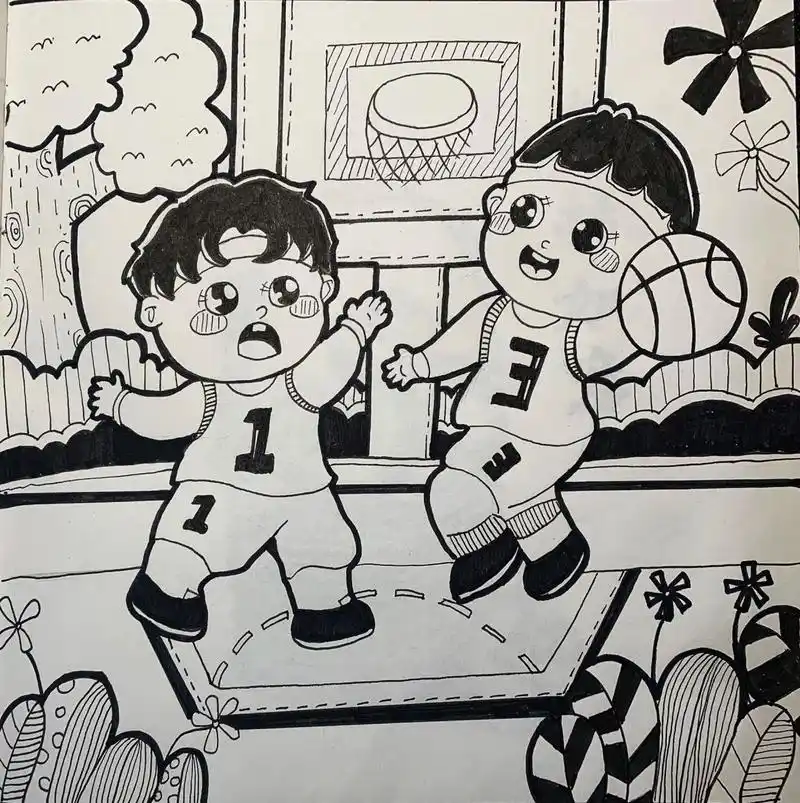 每日一画|幼儿简笔画|《打篮球》 希望自己能坚持下去,至少一天一张