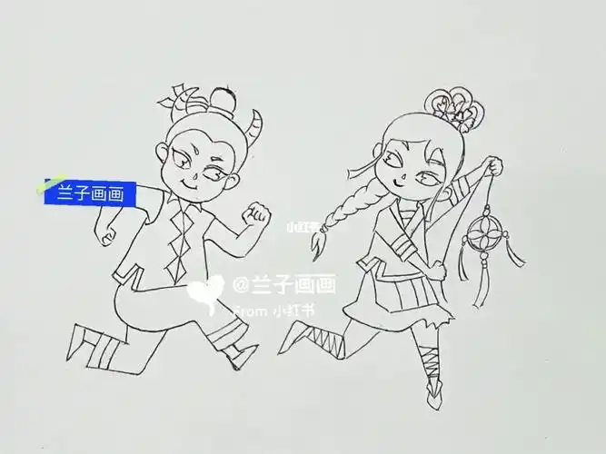 广西三月三人物刘三姐阿牛哥简笔画