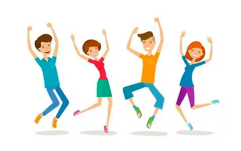 青少年们, 快乐的年轻人.聚会, 卡通矢量插图照片