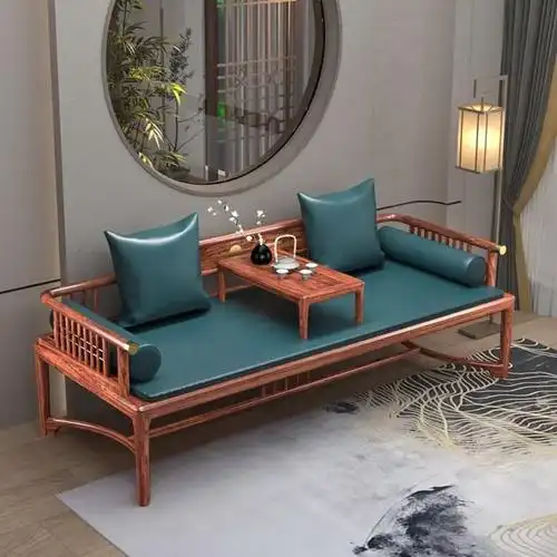 实木罗汉床新中式小户型客厅沙发榻组合禅意贵妃榻躺椅乌金木家具1173