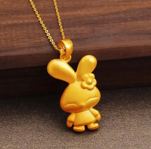 花草蒙拾 金兔吊坠本命年黄金兔子十二生肖兔足金999