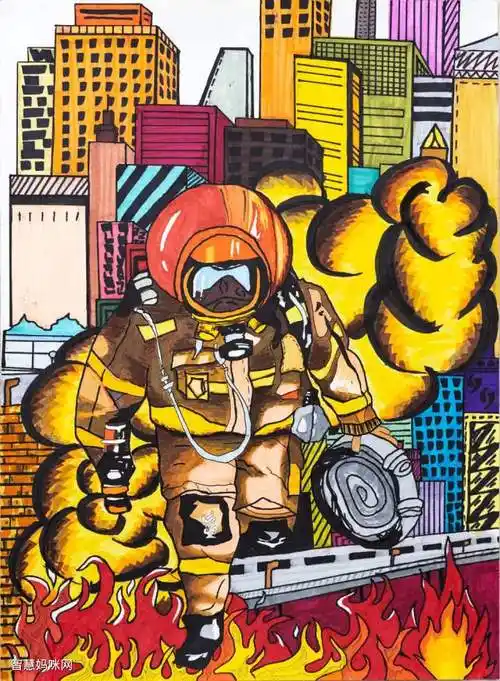 安全至上 关注消防 漂亮的消防安全主题绘画_儿童绘画作品 - 元艺考