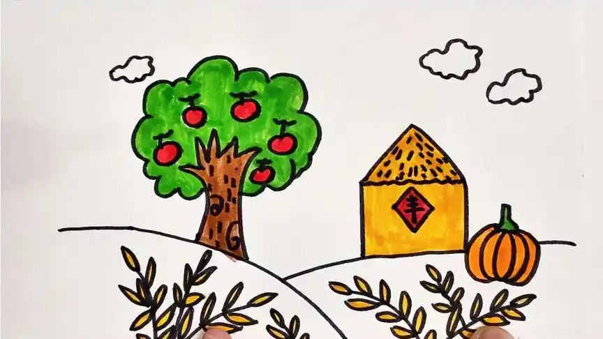 主题简笔画—丰收主题绘画,超简单!1年级的小朋友都能画!