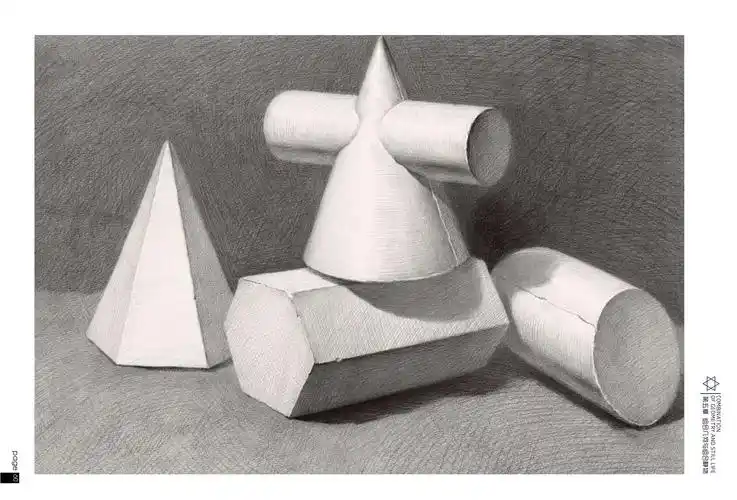 四个几何体组合,只需要画结构素描,不需要上调子.