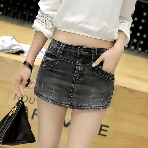 【女士短裤】夏季新款韩版大码女装牛仔短裤假两件半身裙防走光女士短