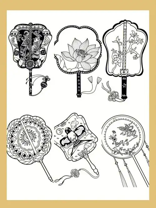 线稿  #古风素材  #打印  #团扇儿童画  #团扇  #扇子儿童画  #扇