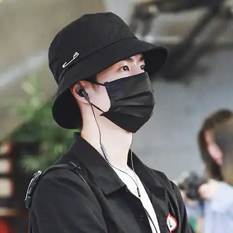 王一博 别针渔夫帽情侣休闲个性 纯棉大檐盆帽 可折叠防晒遮阳帽