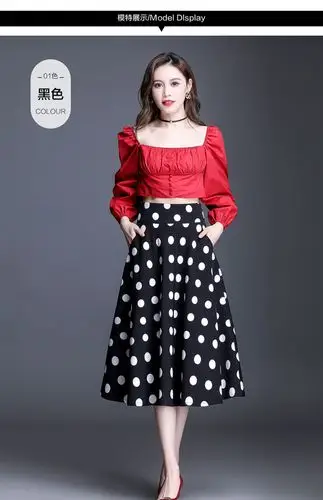 南极人波点半身裙女21年新款春夏季高腰时尚大摆裙中长款百褶裙修身a