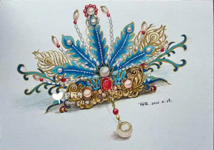 彩铅寻簪记凤冠#直播课 #我的随手画  #画照片  #彩铅首饰