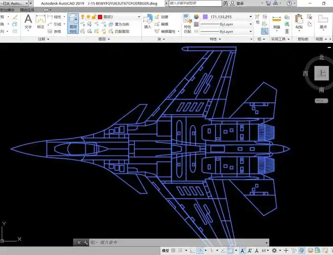 su-33俯视图,绘图软件autodesk autocad 2019