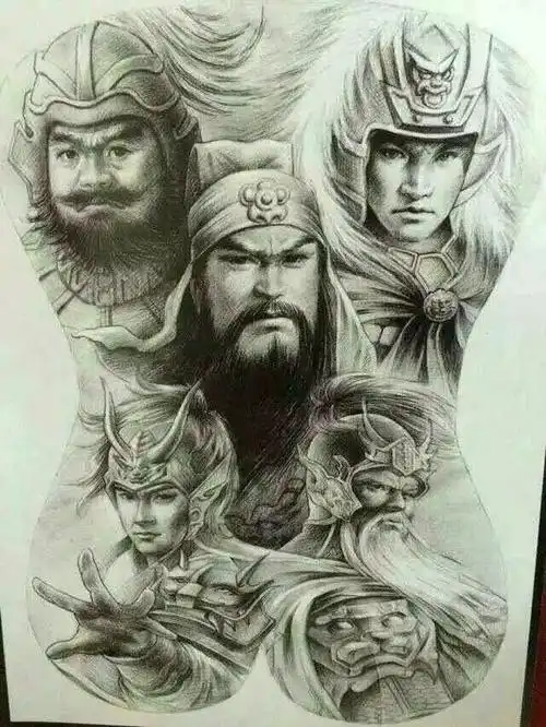 五虎上将纹身手稿,纹身电话微信15755722152