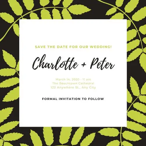 green with leaves save the date invitation英文邀请函设计模板