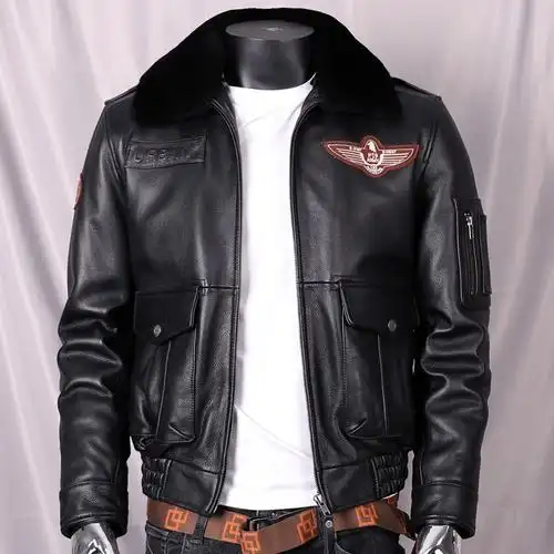 二战空军飞行员皮夹克男式头层牛皮飞行真皮皮衣皮衣