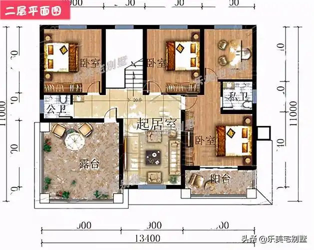 7套农村二层别墅房屋设计图,双露台 卧室套间,风水布局好