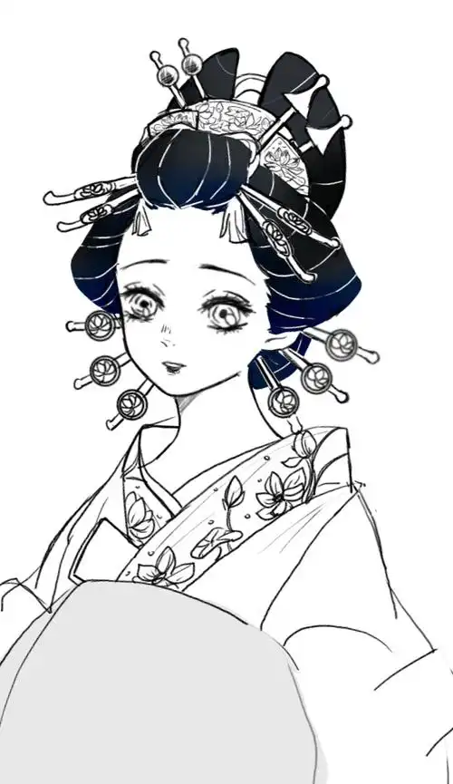 一直想画琴叶花魁扮相. 完成了.