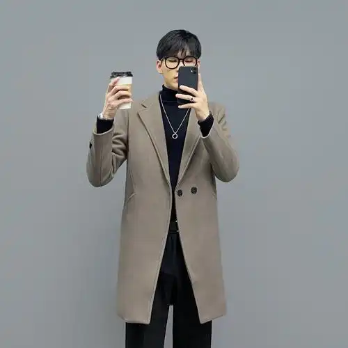 潮男小红ace穿搭阿甘冬季毛呢大衣百搭中长毛呢大衣