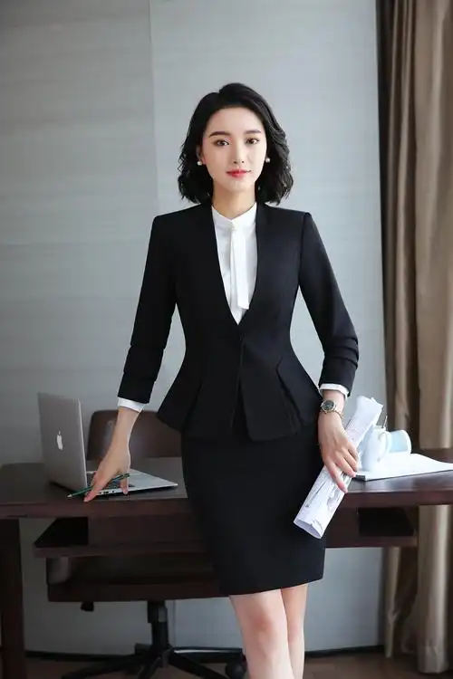 长袖ol职业女裙套裤装正装女士工作服气质白领职业套装商务工装05