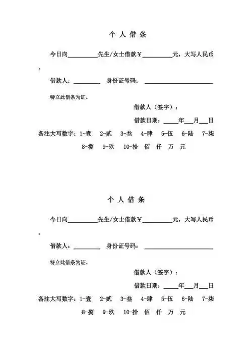 个人借条标准实用范本无利息doc