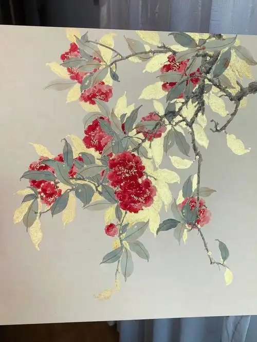 国画石榴花78挥金如铁画法