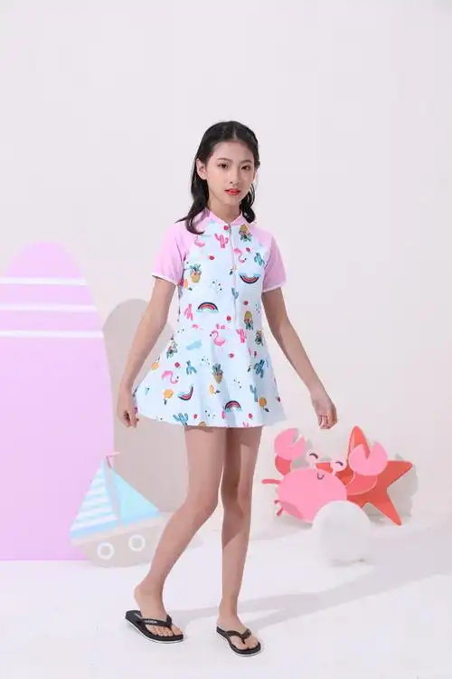 批发分体儿童泳衣套装女保守平角女童泳衣 大童学生爆款裙式泳装