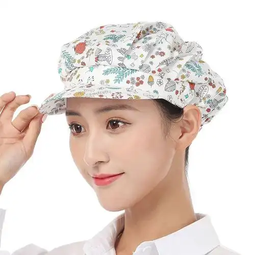 厨房帽子女防油烟做饭防掉发透气全棉厨师工作帽子餐厅