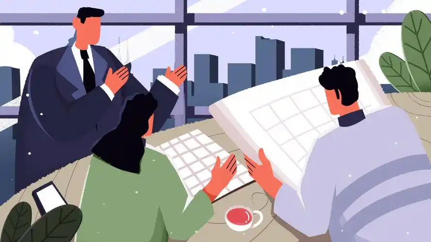 卡通手绘金融报表职场开会插画