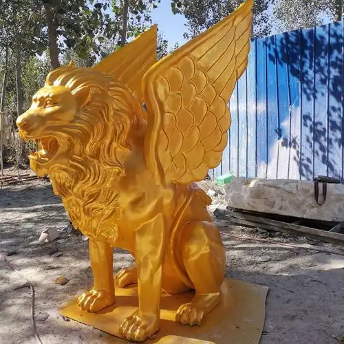 金色狮子雕塑玻璃钢仿铜房地产酒店ktv门头装饰摆件
